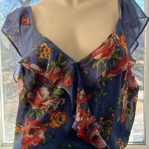 BY & BY Blue Floral dress. High low hemline Gorgeous Floral size 7 - Picture 1 of 13